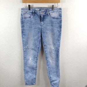 Mossimo Womens Blue Distressed Medium Wash Denim Jeans Cropped 10